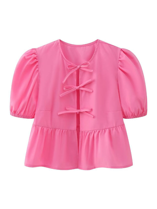 Kvinne Strappy Puff Sleeve Skjorte i Polyester 9
