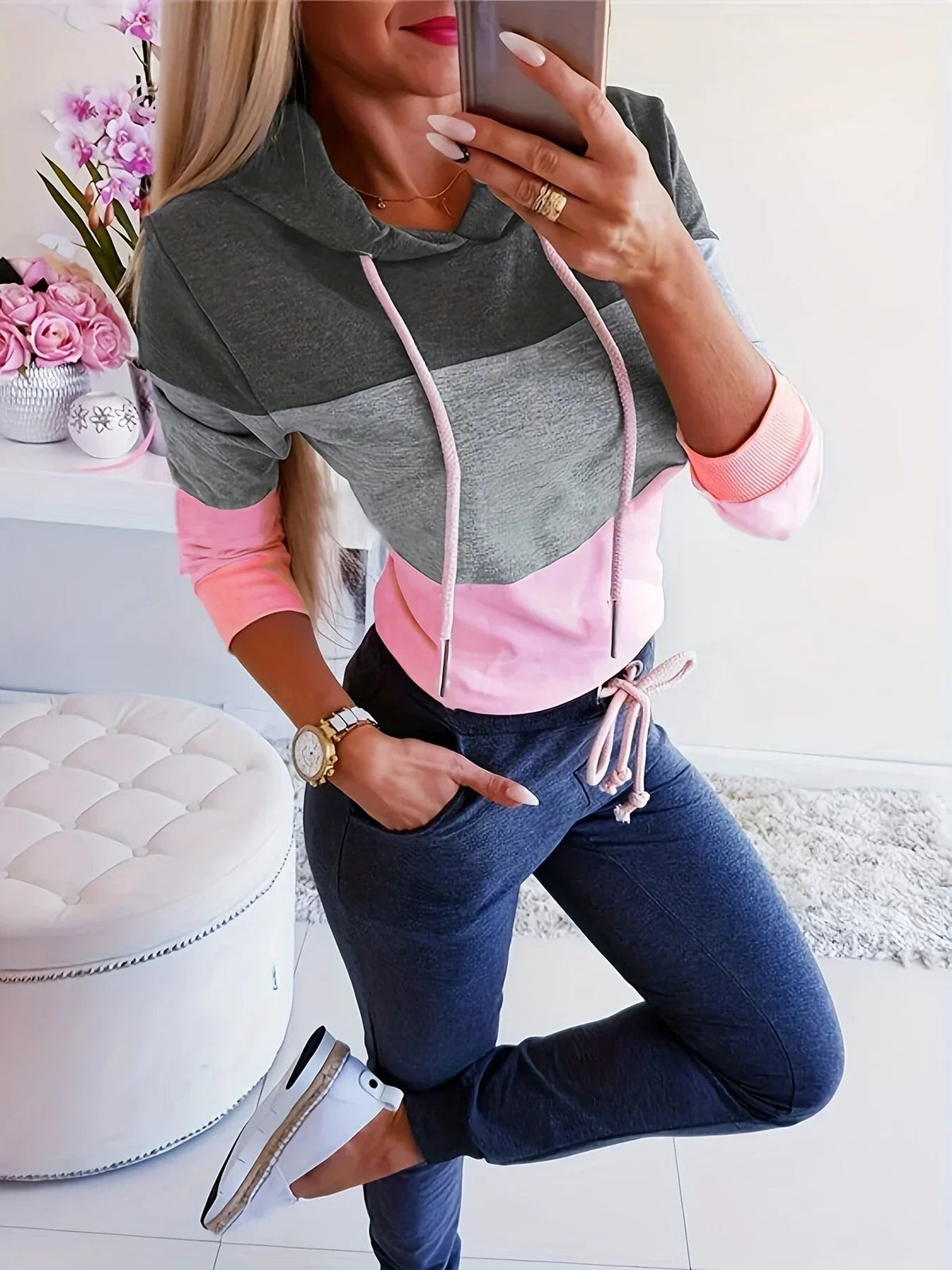 Kvinne Sweatshirt med Fargeblokk Design 2