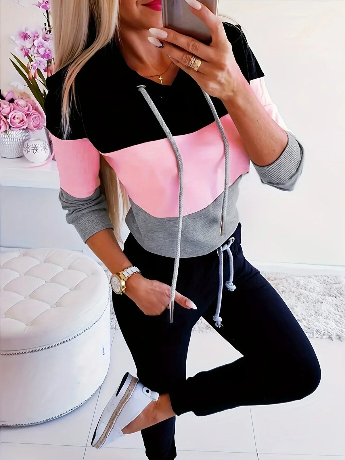 Kvinne Sweatshirt med Fargeblokk Design 4