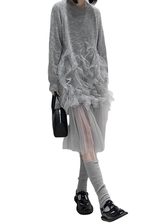 Kvinne Tulle Kjole med Rysjer og Patchwork 0