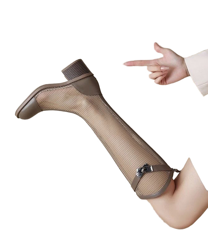 Kvinne Tulle Kne Støvler med Chunky Hæl 0