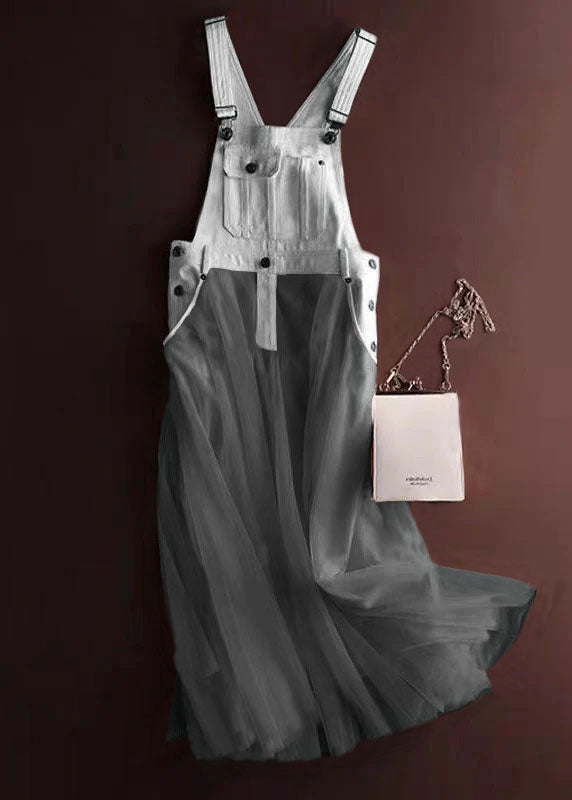Kvinne Tulle Patchwork Denim Strap Kjole 5