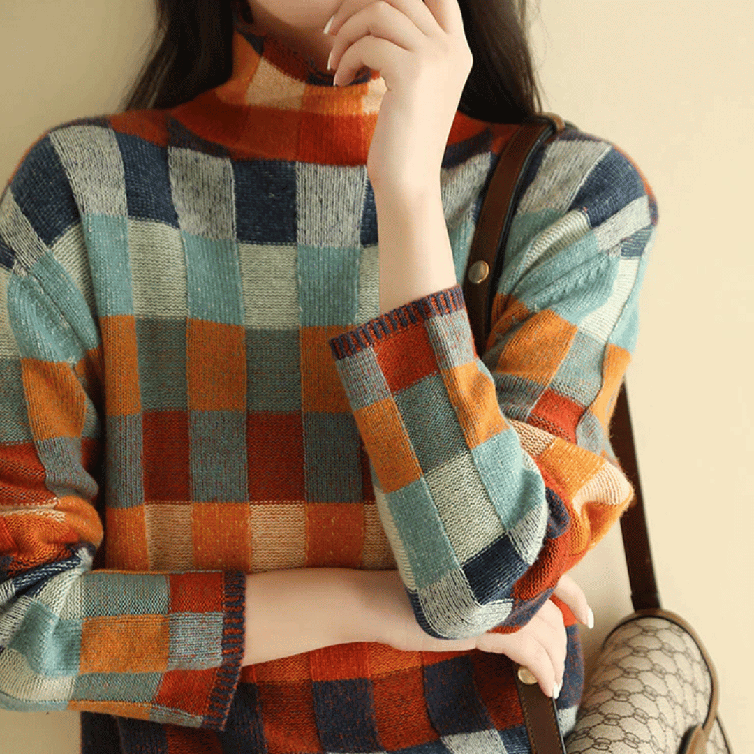 Kvinne Turtleneck Genser Lappeteknikk Myk Fiberblanding 5