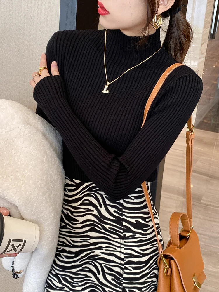 Kvinne Turtleneck Genser Strikket Langermet Casual Pullover 1