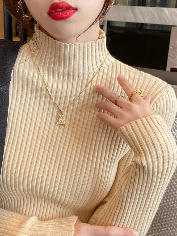 Kvinne Turtleneck Genser Strikket Langermet Casual Pullover 2