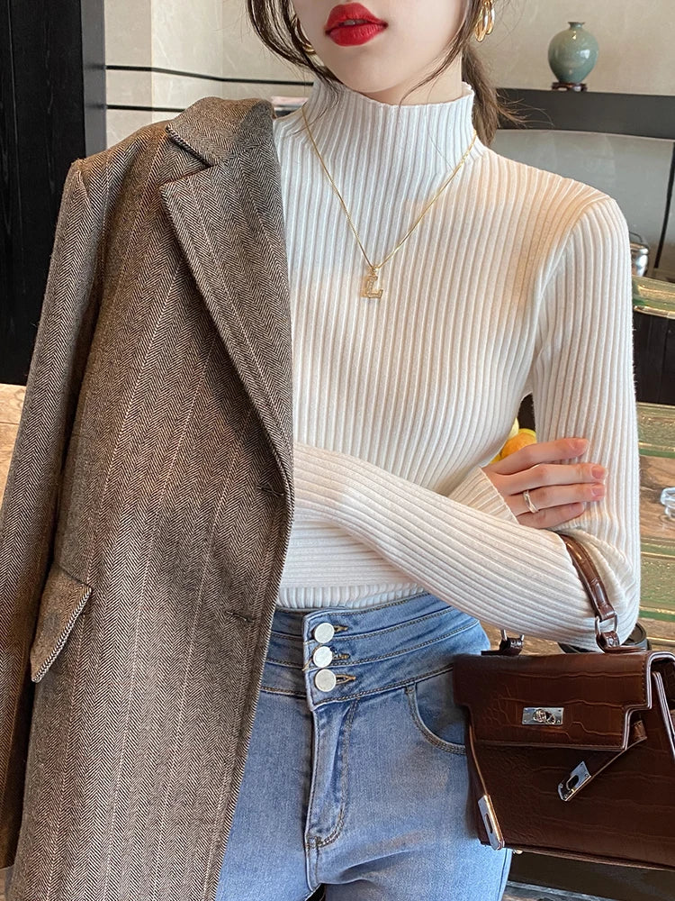 Kvinne Turtleneck Genser Strikket Langermet Casual Pullover 3