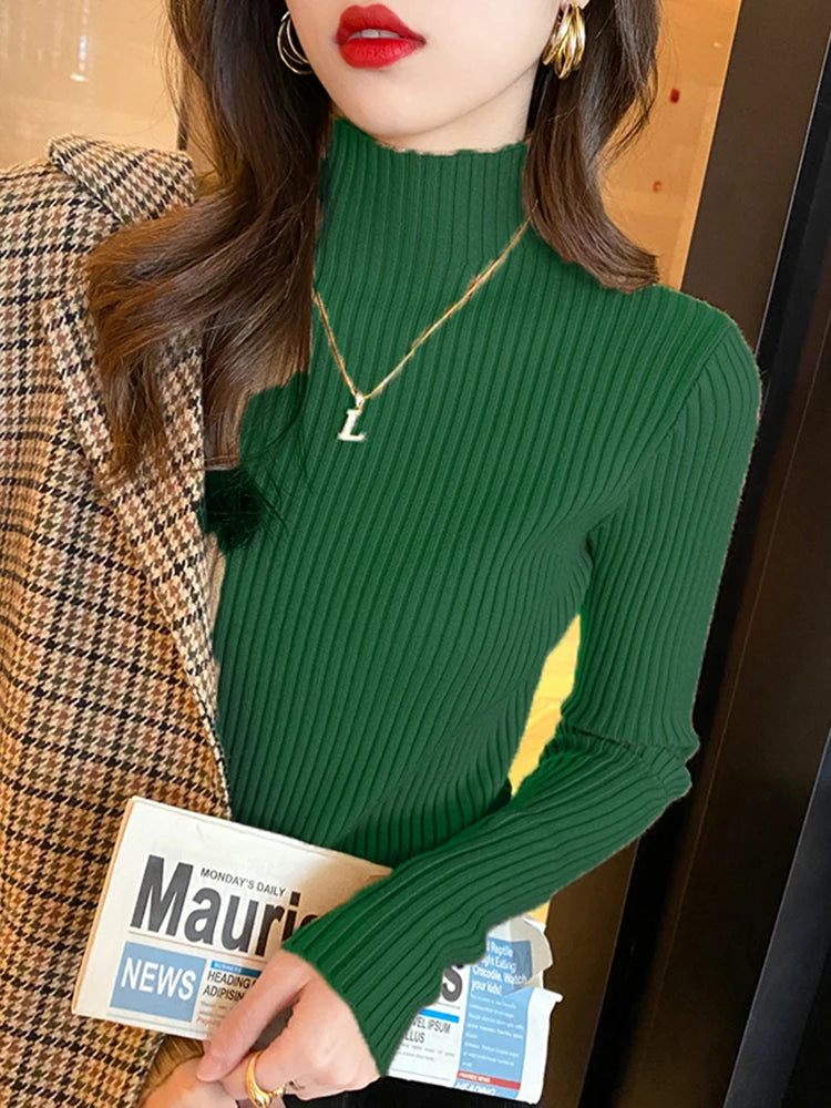 Kvinne Turtleneck Genser Strikket Langermet Casual Pullover 7