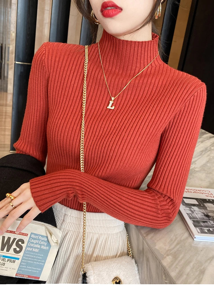 Kvinne Turtleneck Genser Strikket Langermet Casual Pullover 8