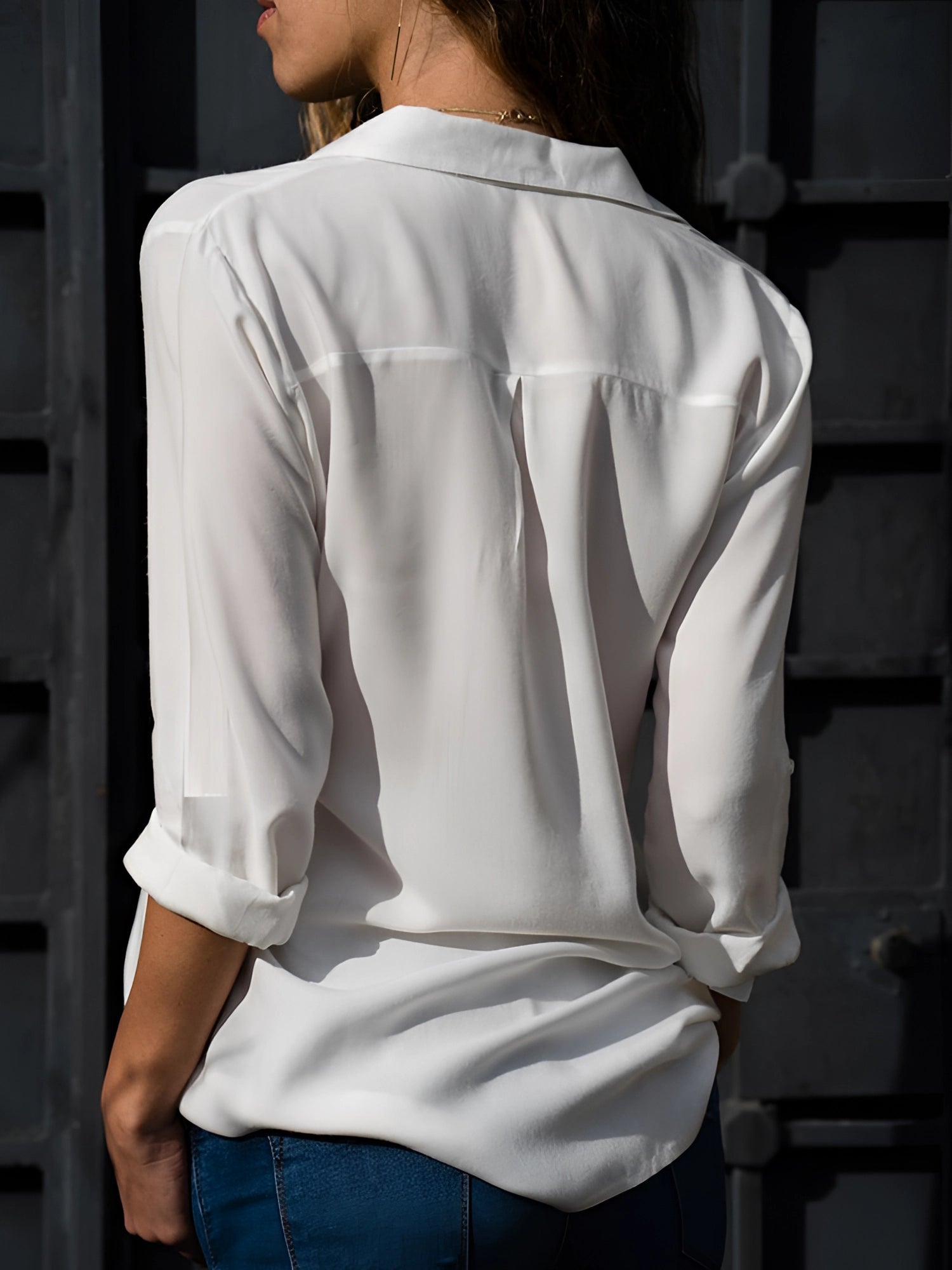 Kvinne V-Hals Bluse Løs Passform Polyester Langermet 3
