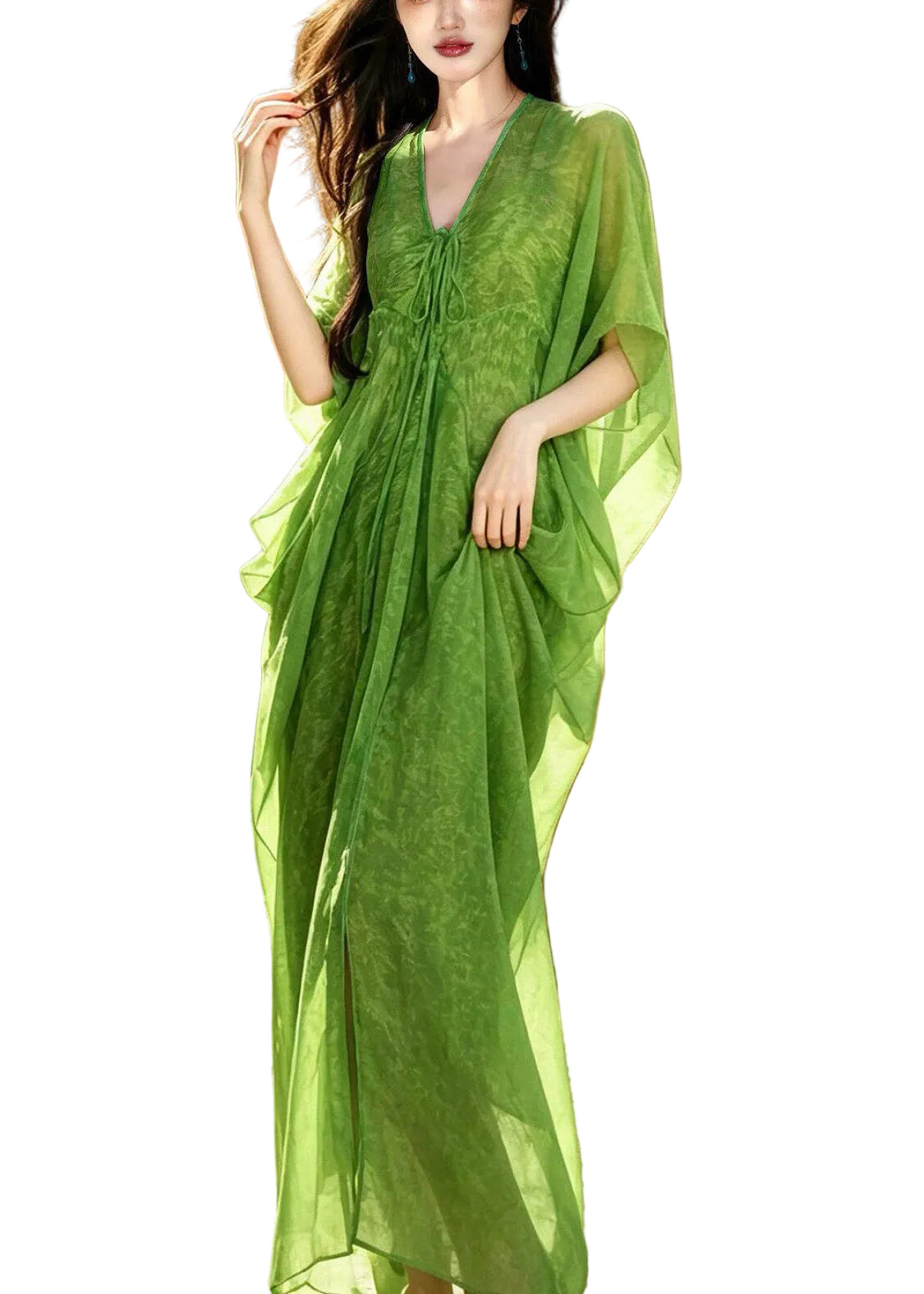 Kvinne V-hals Chiffon Lange Kjoler 2