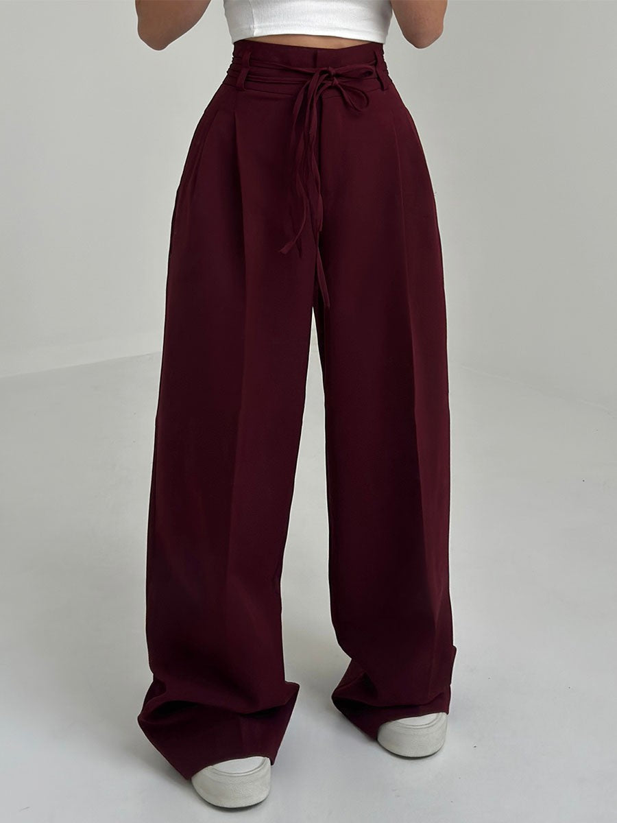 Kvinne Wide-Leg Bukser Høy Midje Lett Stoff Elegant Design 6