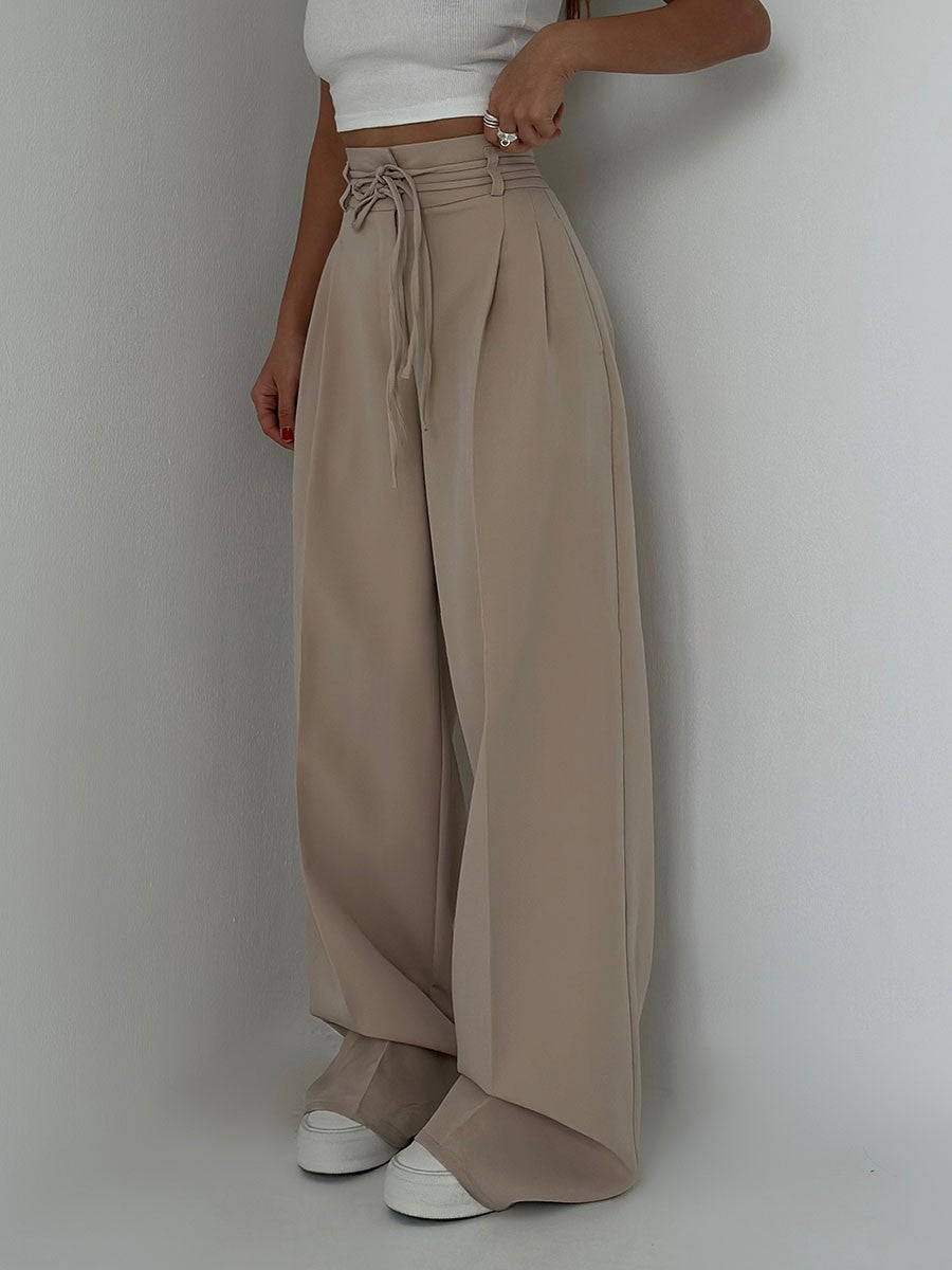 Kvinne Wide-Leg Bukser Høy Midje Lett Stoff Elegant Design 8
