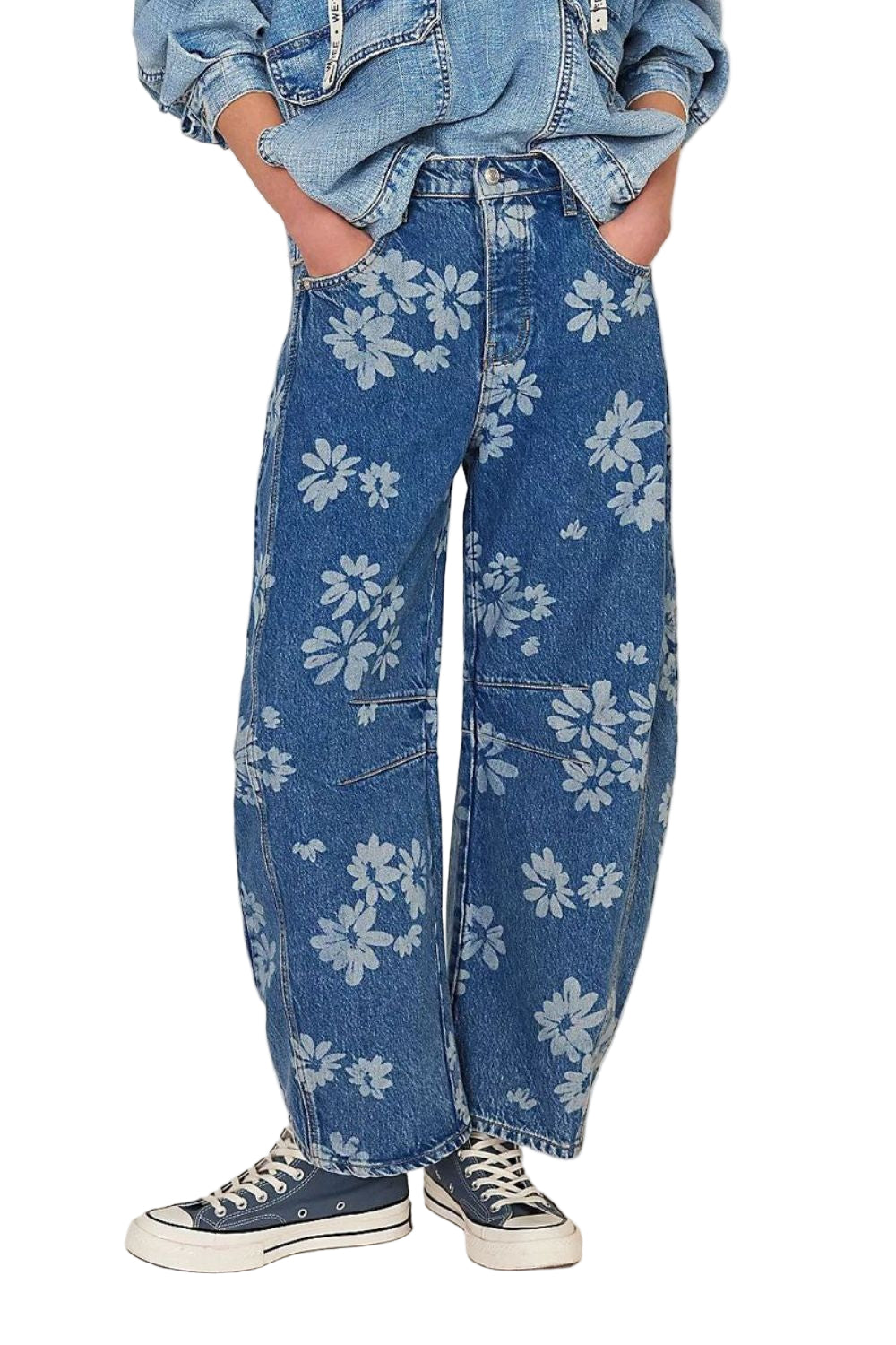 Kvinne Wide Leg Jeans Blomstertrykk Rayon Polyester 0
