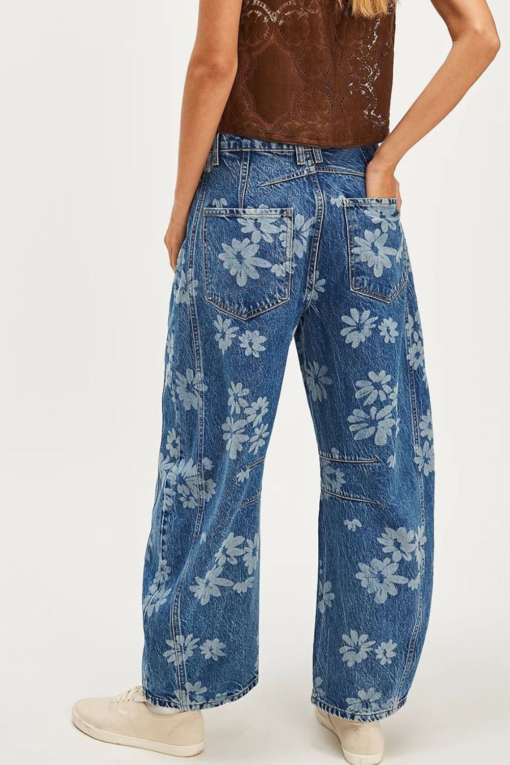 Kvinne Wide Leg Jeans Blomstertrykk Rayon Polyester 5
