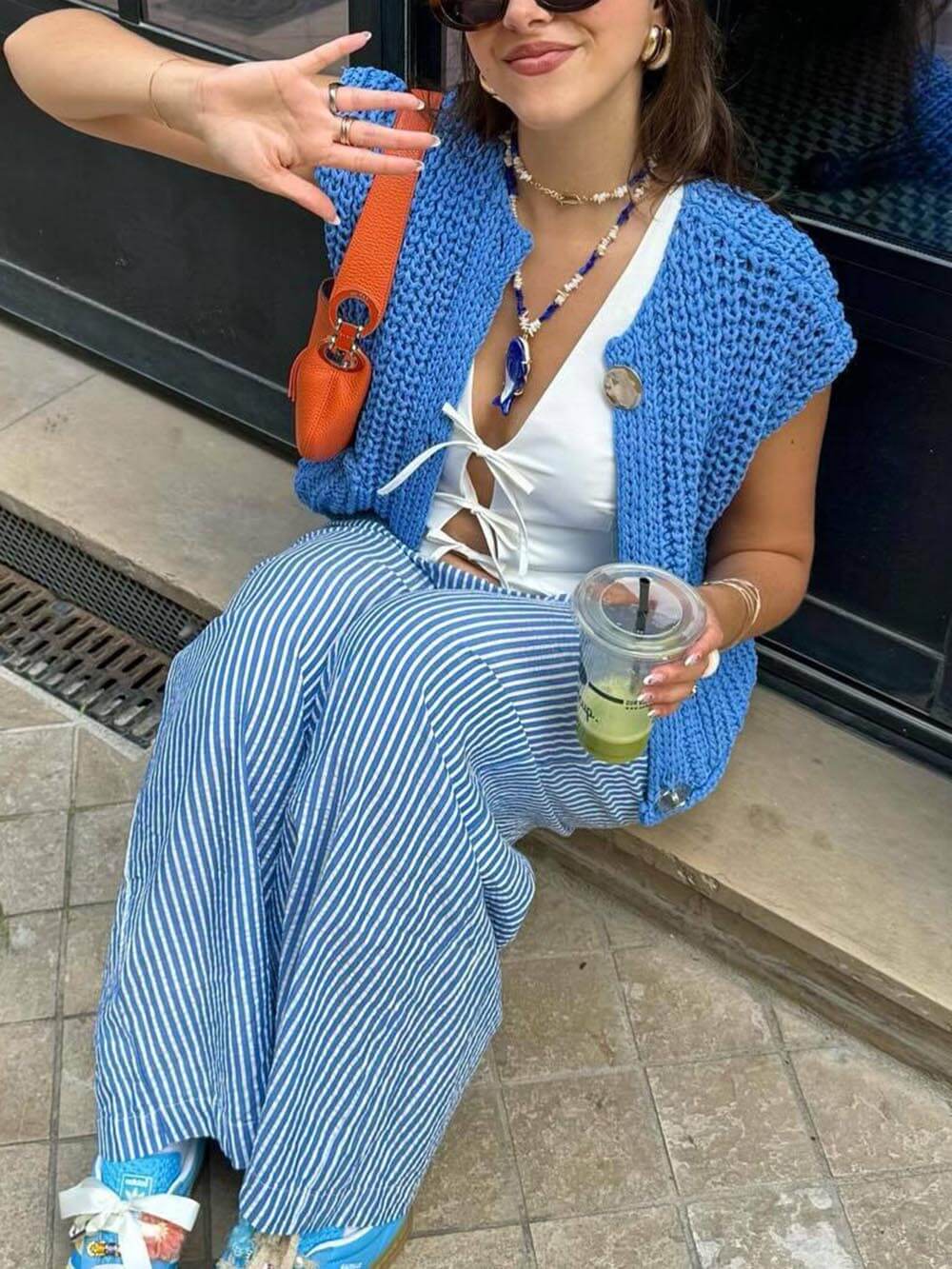 Kvinne ermeløs cropped cardigan med lommer 5