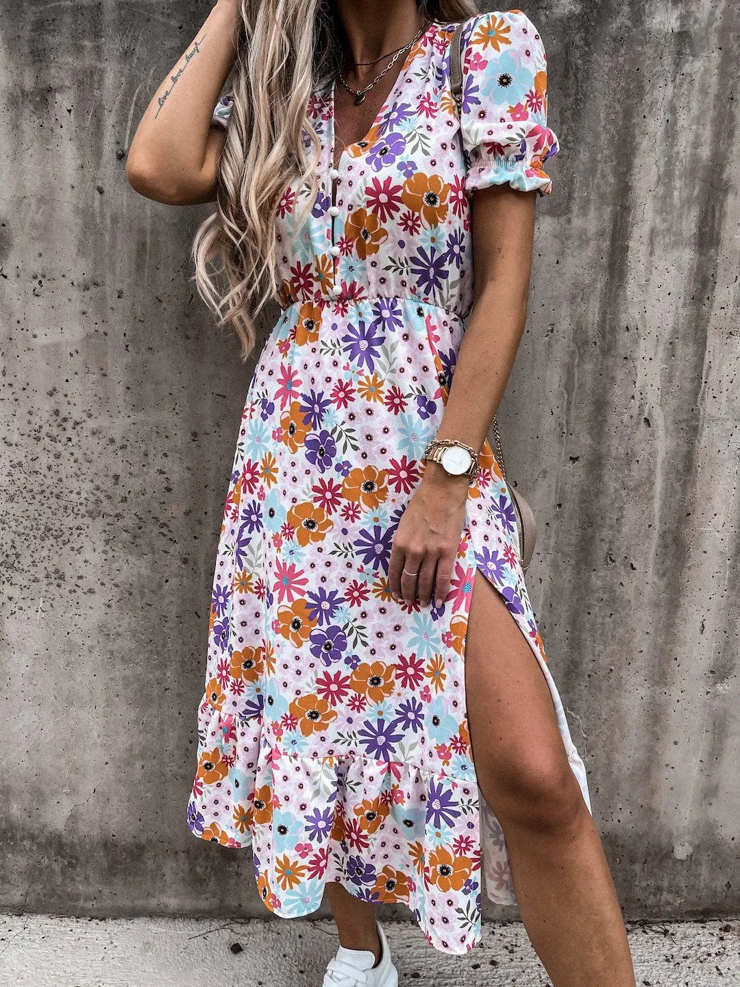 Kvinnelig Lang Kjole med Blomsterprint 6