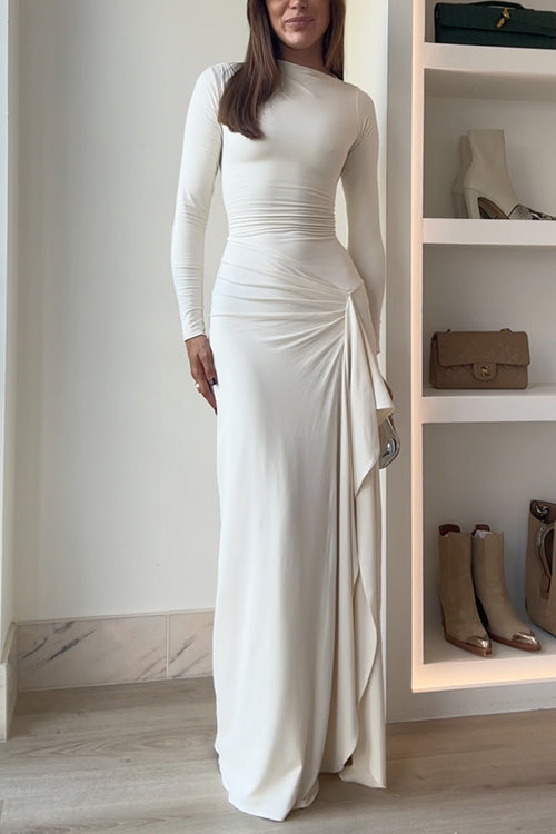 Kvinnelig Maxi Festkjole med Drapering og Splitt 0