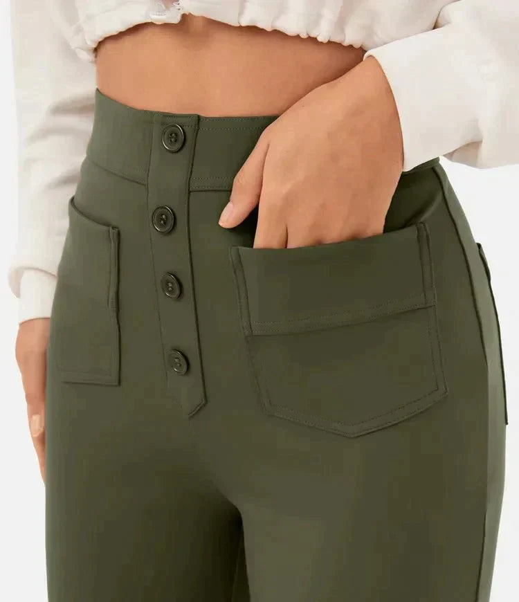 Kvinnelige Bukser med Høy Midje og Elastisk Design 10