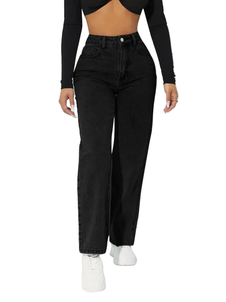 Kvinnelige Jeans med Høy Midje og Rette Ben 0