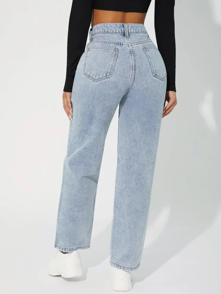 Kvinnelige Jeans med Høy Midje og Rette Ben 6