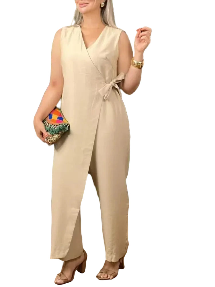 Kvinnelige Jumpsuit med V-hals og Ermeløs Design 0