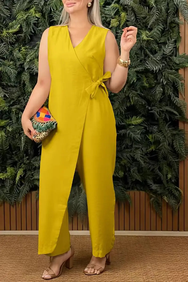 Kvinnelige Jumpsuit med V-hals og Ermeløs Design 6