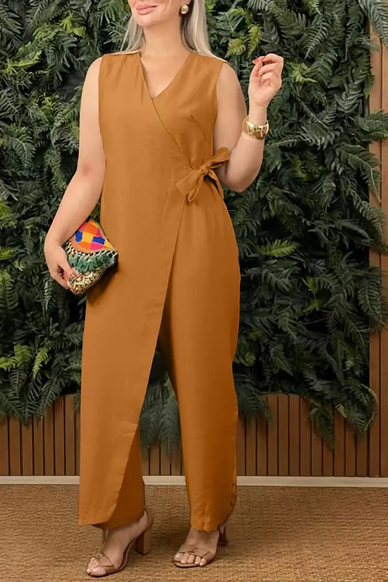 Kvinnelige Jumpsuit med V-hals og Ermeløs Design 9