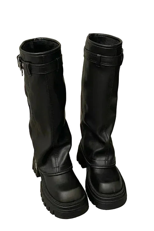 Kvinnelige Knehøye Støvler Blokkhæl Moderne Design 0