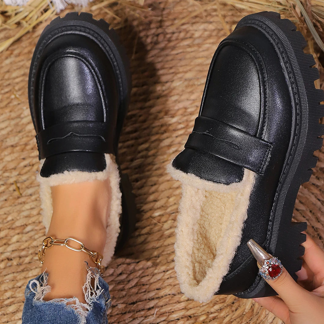 Kvinnelige Plattform Loafers med Varmt Fôr 1