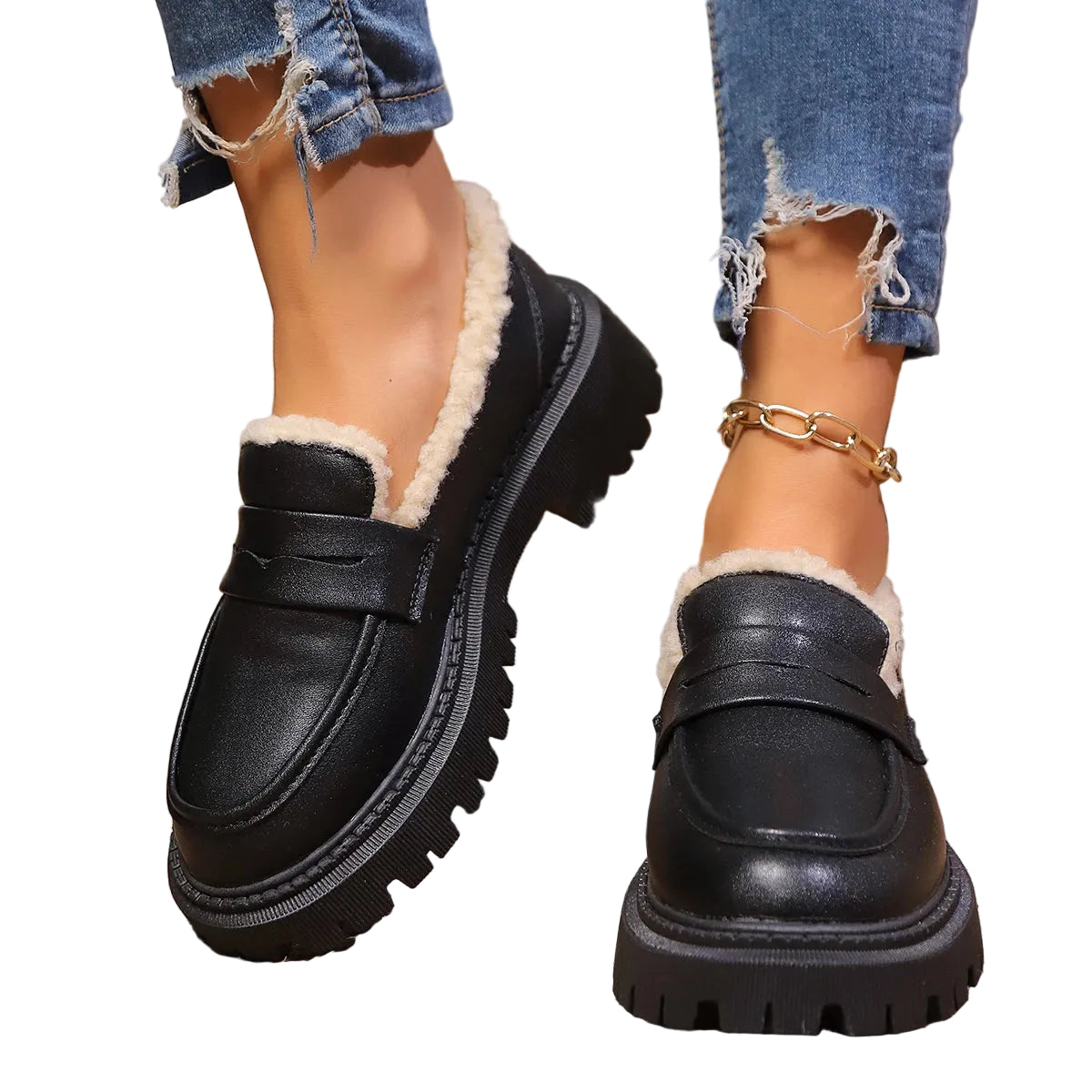 Kvinnelige Plattform Loafers med Varmt Fôr 2