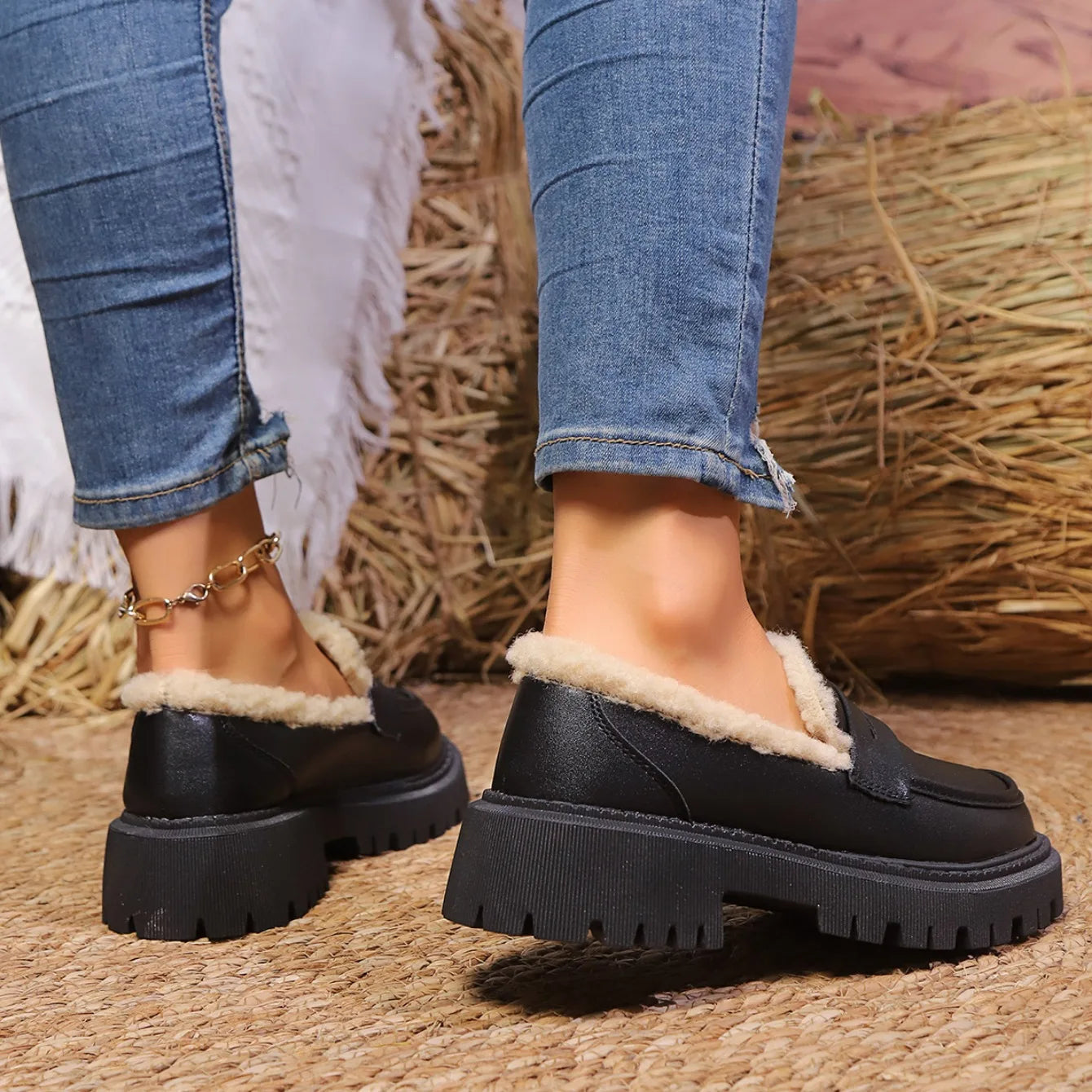 Kvinnelige Plattform Loafers med Varmt Fôr 7