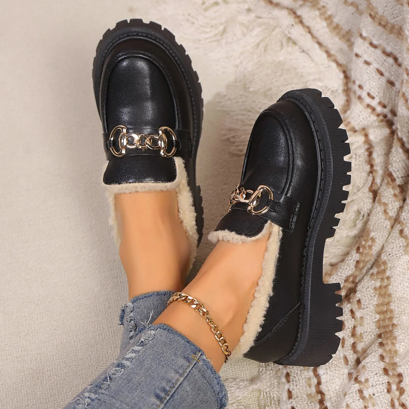 Kvinnelige Plattform Loafers med Varmt Fôr 8