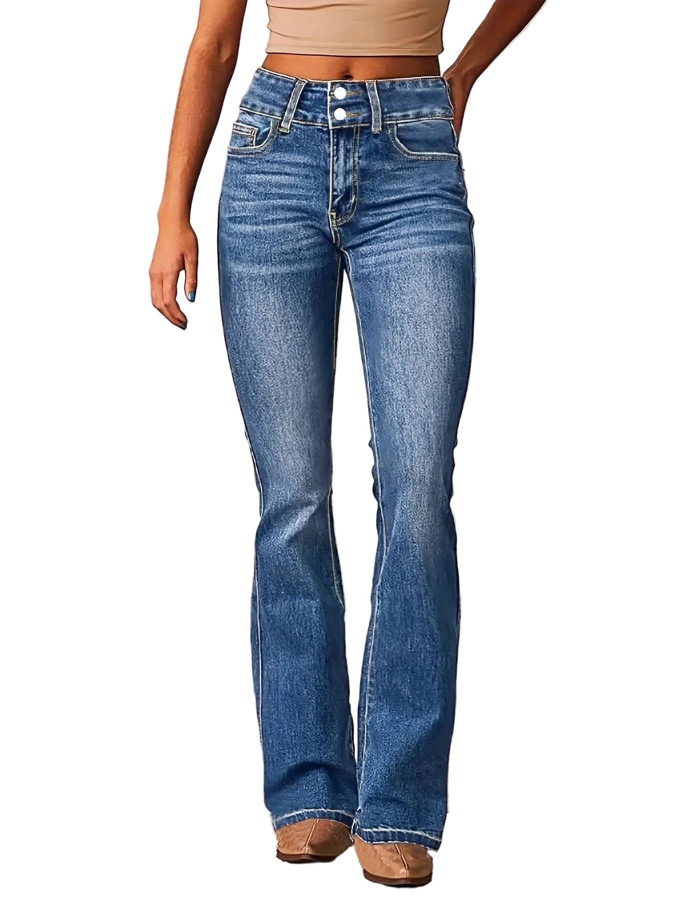 Kvinnelige Utsvingte Jeans med Høy Midje 0