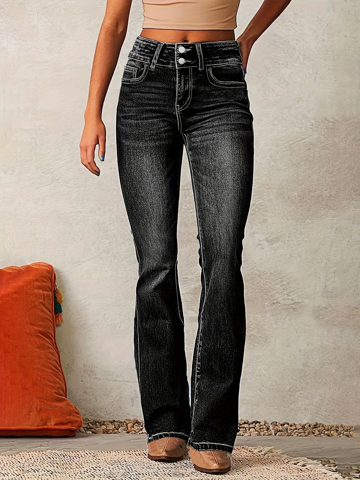Kvinnelige Utsvingte Jeans med Høy Midje 2