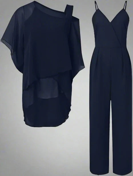 Kvinnenes Chiffon Sett med Skulderfri Design 1