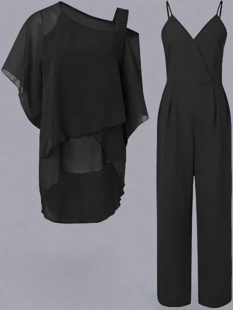 Kvinnenes Chiffon Sett med Skulderfri Design 2