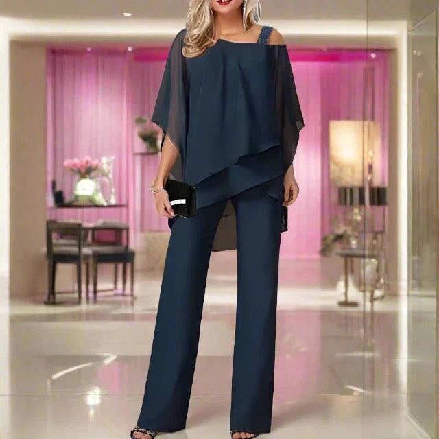 Kvinnenes Chiffon Sett med Skulderfri Design 6