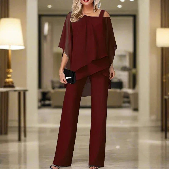 Kvinnenes Chiffon Sett med Skulderfri Design 7