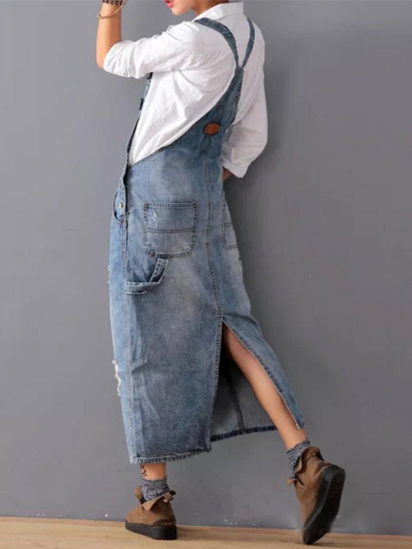 Kvinnenes Denim Latzkjole med Vintage Stil 2