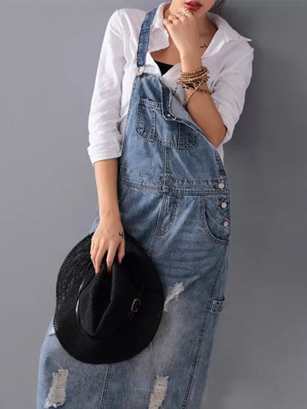 Kvinnenes Denim Latzkjole med Vintage Stil 3