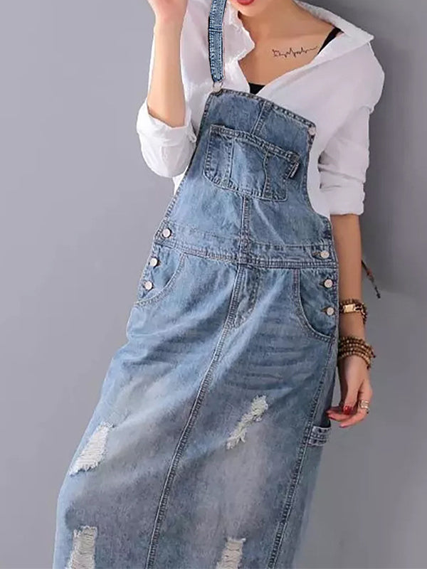 Kvinnenes Denim Latzkjole med Vintage Stil 4