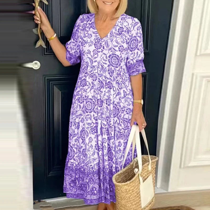 Kvinnenes Maxikjole V-Utringning Boho Stil 2