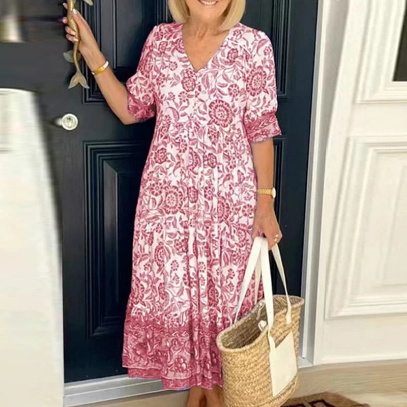 Kvinnenes Maxikjole V-Utringning Boho Stil 3