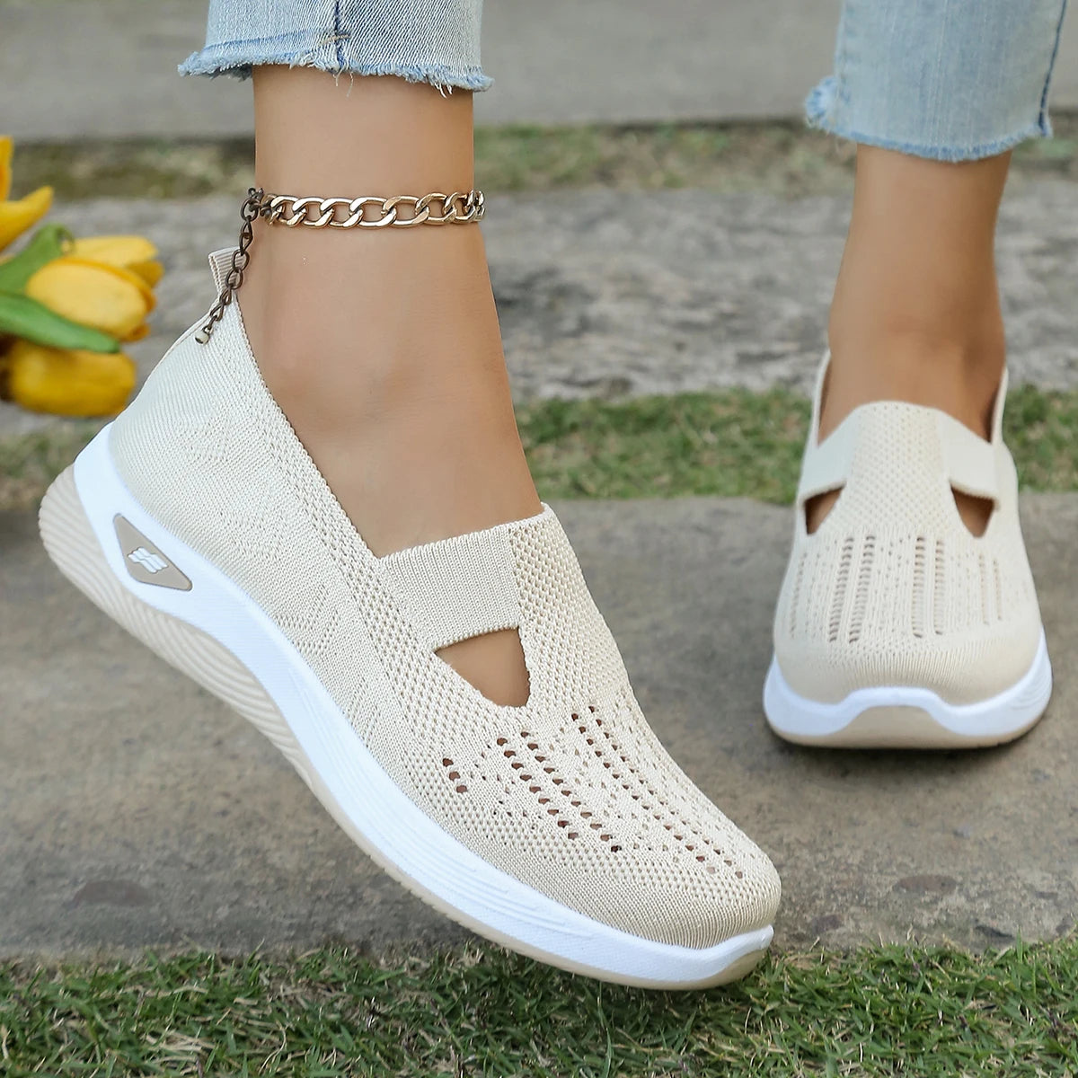 Kvinnenes Sneakers Enkle Flate Tekstil Sko 12