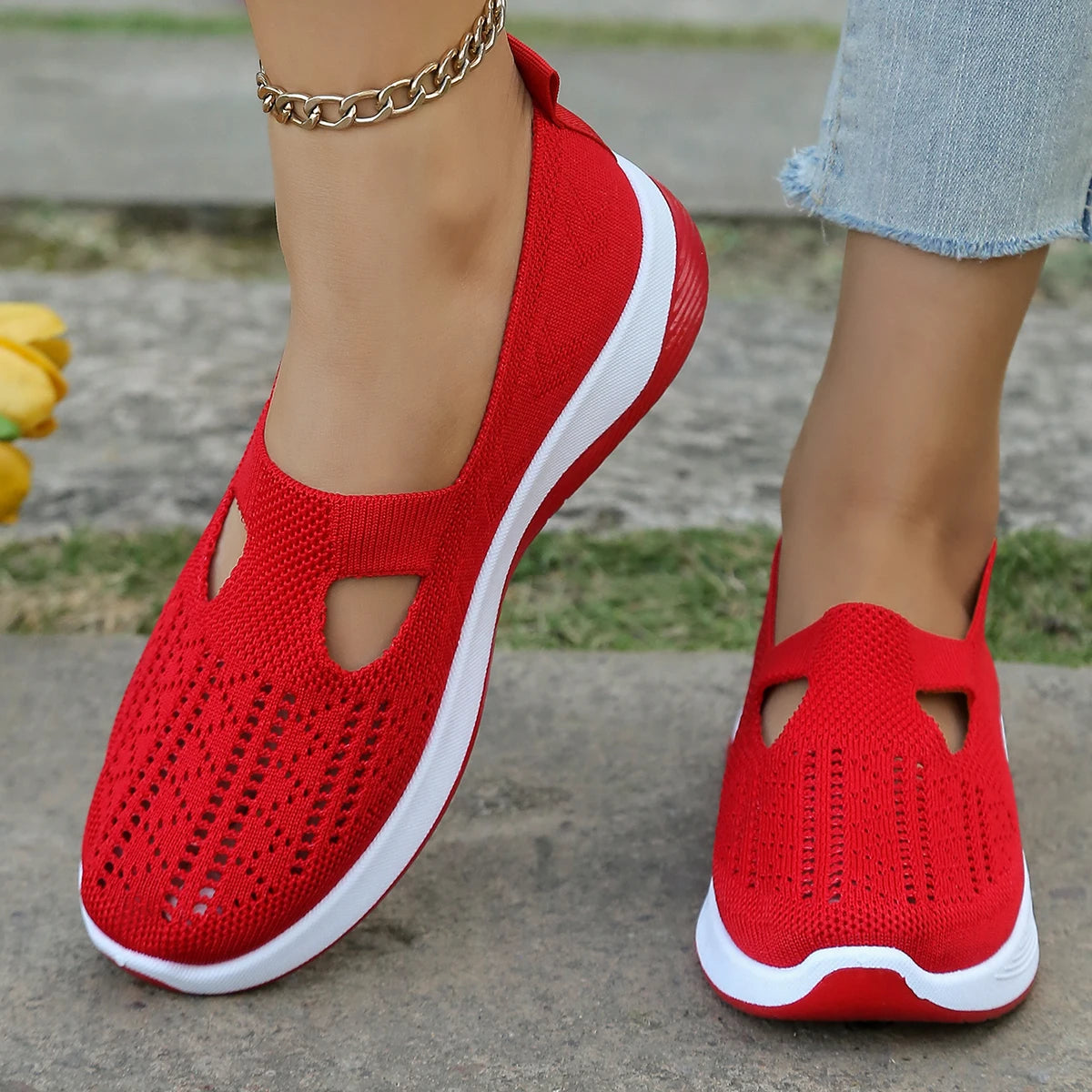 Kvinnenes Sneakers Enkle Flate Tekstil Sko 3