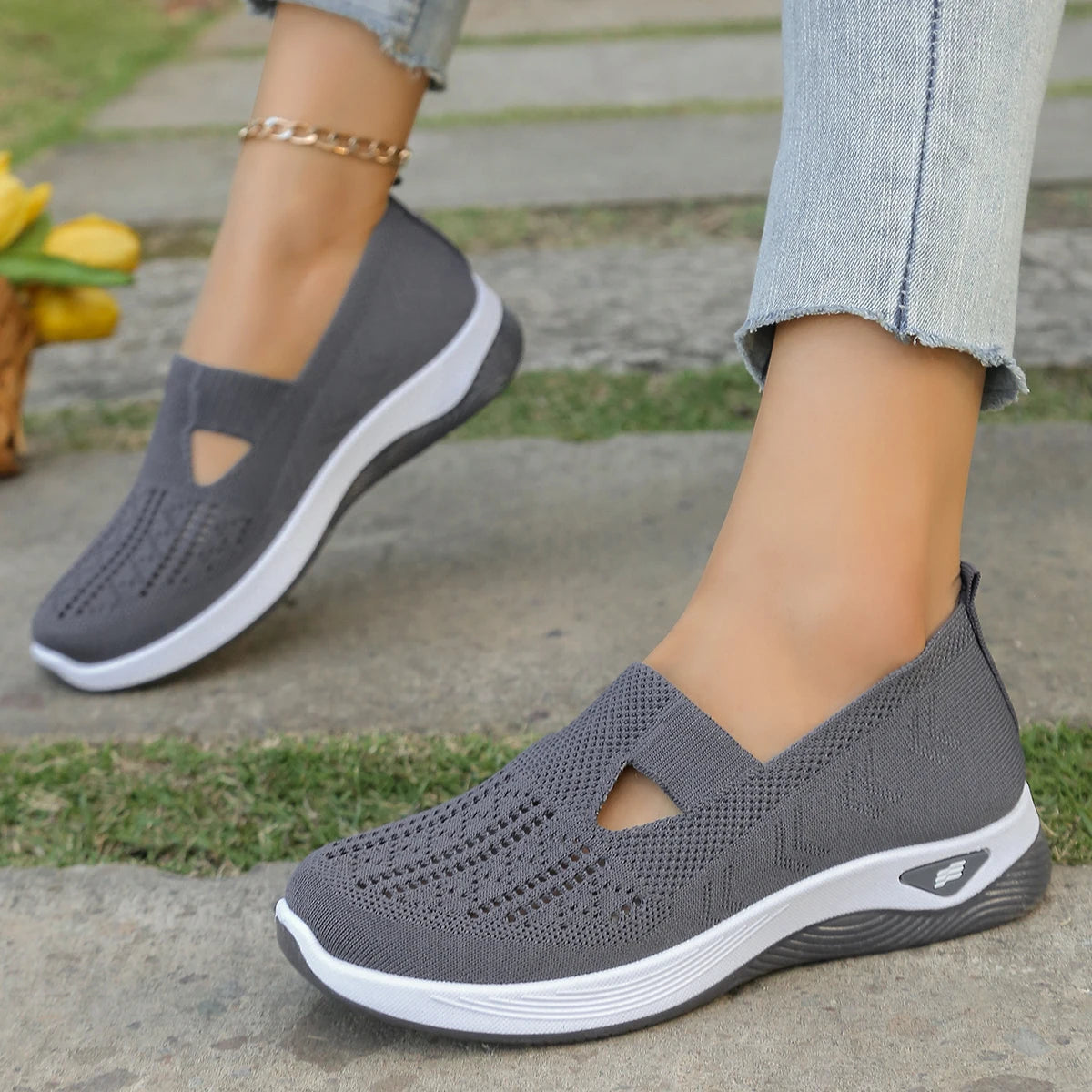 Kvinnenes Sneakers Enkle Flate Tekstil Sko 5