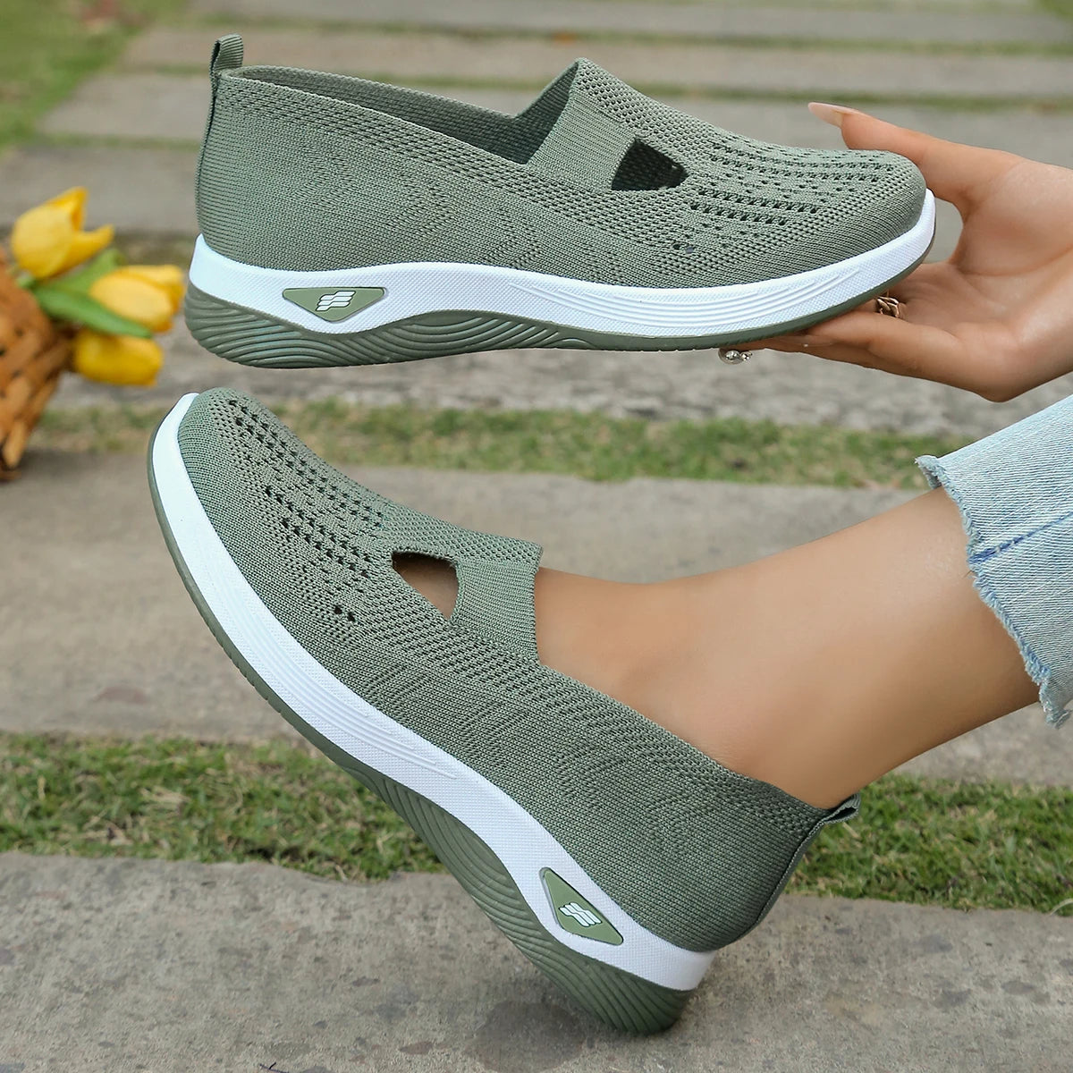 Kvinnenes Sneakers Enkle Flate Tekstil Sko 7