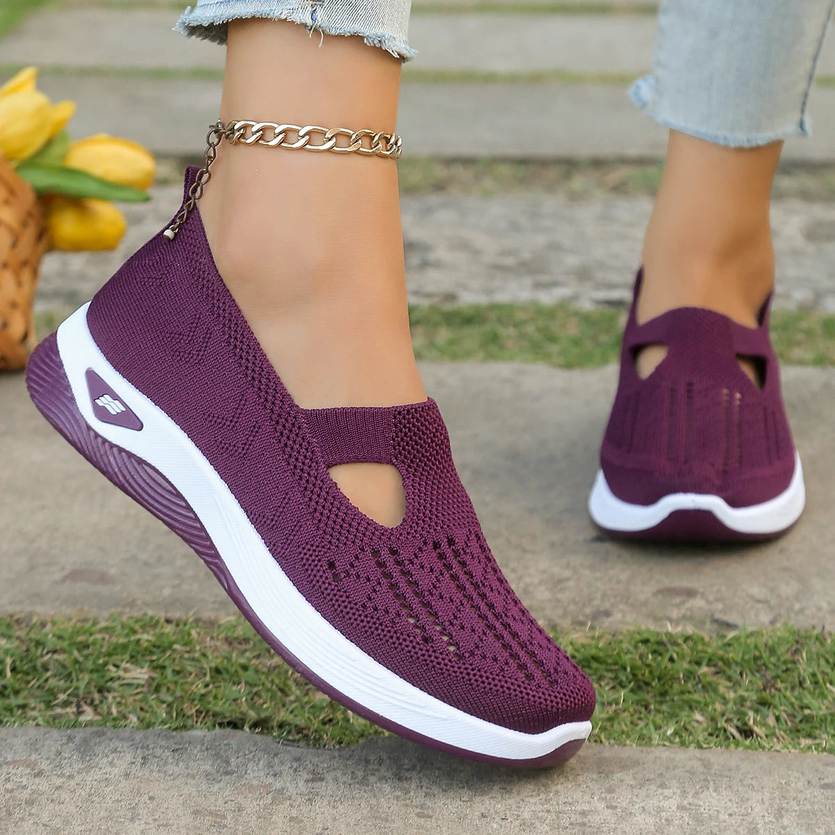 Kvinnenes Sneakers Enkle Flate Tekstil Sko 9