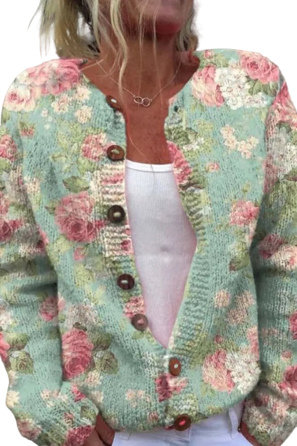 Kvinnens Blomster Cardigan Vintage Stil 0