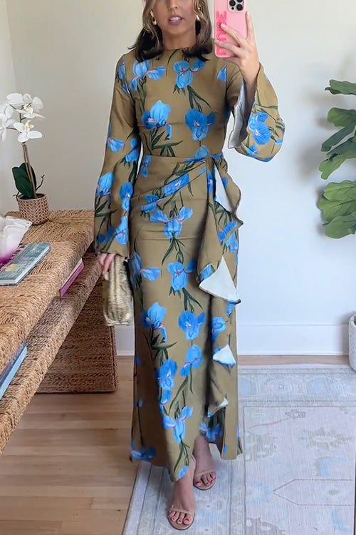 Kvinnens Maxi Kjole Drapert med Blomstertrykk 2